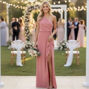 HALSTON Peony Crepe One Shoulder Pink Gown Maxi Dress by Nordstrom